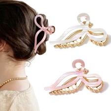 2 Pack Gold Metal Bow Hair Claw Clips, Nonslip 4.3" Large Hair Mermaid Stripes