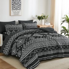 Yiran King Size Comforter Set, 7 Pieces Boho Bed in a 104"x90" , Black