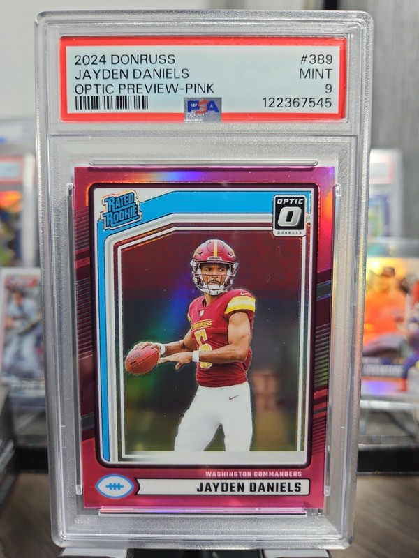 2024 Panini Donruss Jayden Daniels Rated Rookie RC Optic Preview Pink PSA 9