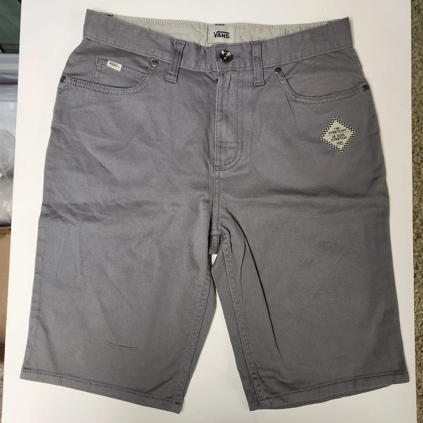 NUOVO Vans pantaloncino uomo 28 grigio elasticizzato piatto davanti chino adulto