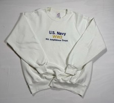 Vintage United States Navy Sweatshirt Large Made In USA 90s 80s White WW2 WWII