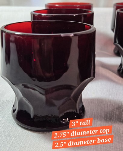 Vintage Ruby Red Honeycomb Glasses Anchor Hocking Georgian 3" Set Of 6 - Picture 9 of 9