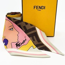 FENDI WRAPPY Silk Scarf 120cm x 4.9cm Yellow Multi Reversible Vintage