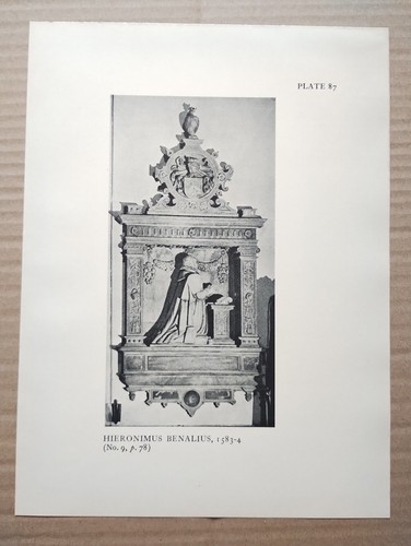 Monument to Hieronimus Benalius, London - Antique Print - 1934