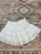LoveShackFancy White Eyelet Lace Ruffle Mini Skirt XS Boho Cottagecore