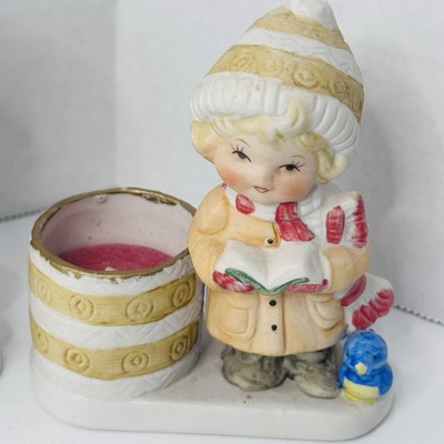 Jasco 1 Little Luvkins Winter Caroling Hand Painted Figurine /Candle Holder 1976
