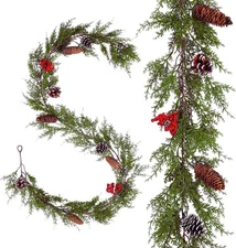 AnyDesign Christmas Garland with Red Berries Pine Cones Artificial Christmas Han