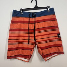 Volcom Boardshorts Mens 32 Orange Stripe Swim Trunks Cargo Pockets Beach Surf