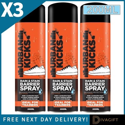 3 x URBAN KICKS RAIN & FLECKENABWEHR BARRIERE SCHUH TRAINER SPRAY 200ML ABWEISEND