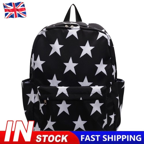 Zaino Studente Donna Uomo Modello Stelle Bookbag Nylon Carino Daypack (Nero)