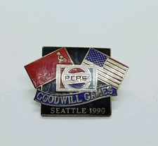 Vintage Pepsi 1990 Seattle Goodwill Games Lapel Pin USA Soviet Russia Flag #222