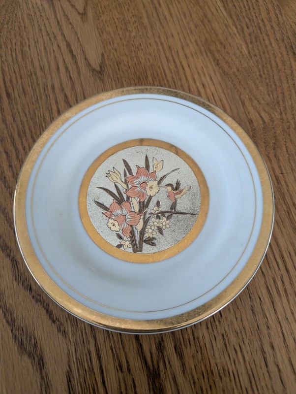 The Art of Chokin Hummingbird Collector Plate 24K Gold Trim Made In Japan