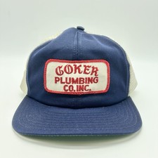 Vintage Coker Plumbing Co Inc Snapback Hat Cap Navy Blue Trucker Mesh USA