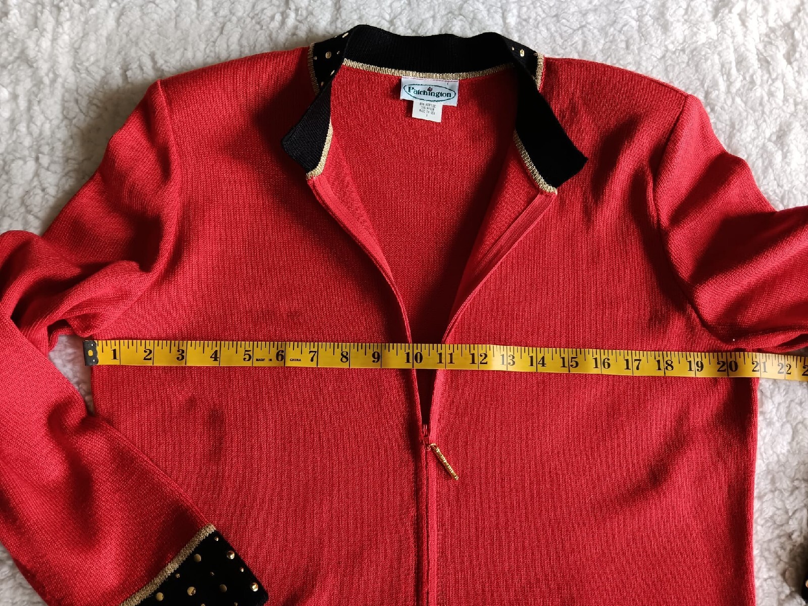 Patchington Red Zip Up Sweater Size Medium Made I… - image 3
