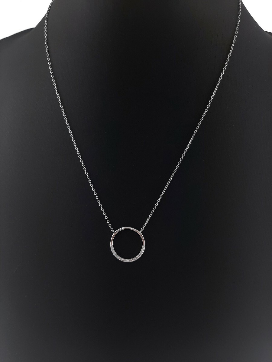Collier Femme En Argent Rhodié Avec Zirconium - Longueur 45 Cm, Neuf Avec étiquettes