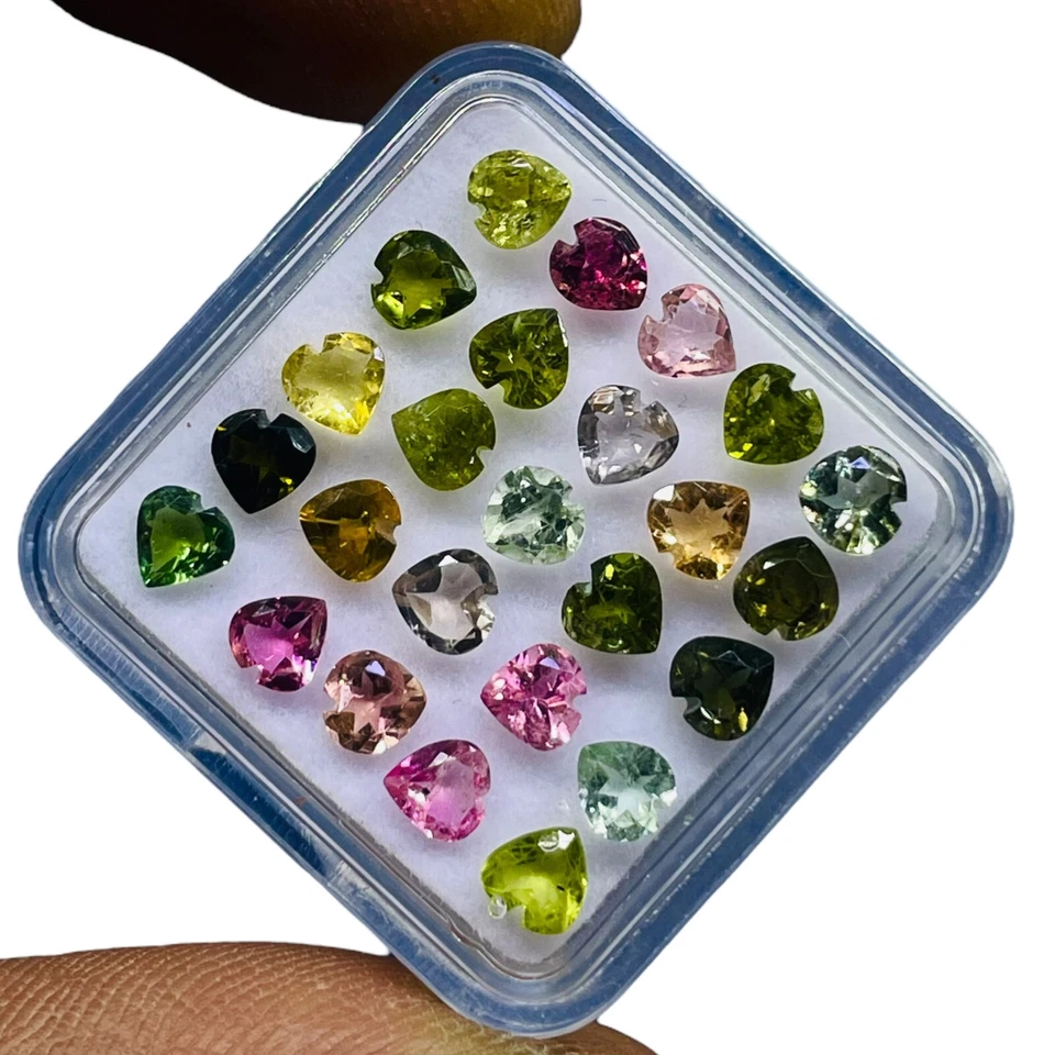 25 Pcs Natural Tourmaline 4x4mm Heart Cut Multi Color Loose Gemstones 5.87 Cts - Image 3 of 4