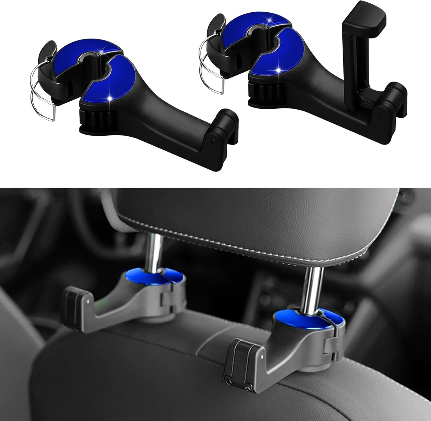 2 Pack Car Headrest Hook with Phone Holder, 2 in 1 Car Vehicle Back Seat Headres