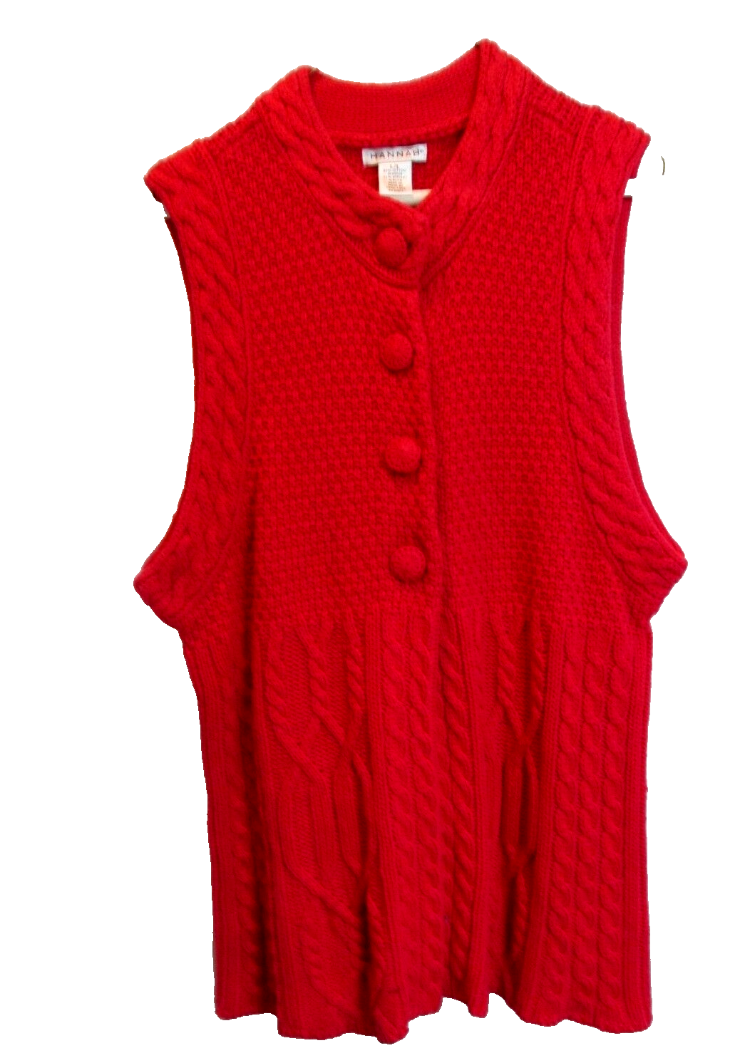 HANNAH Red Cable Knit Cotton Blend Sweater Vest Button Front Womens Size Large