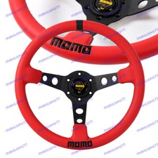Deep Dished 350mm Red Steering Wheel Microfiber Leather For Jdm Omp Hub X1