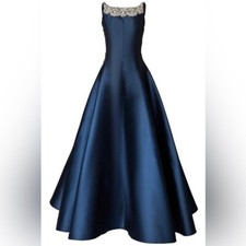Carolina Herrera Embellished A-Line Gown Long Blue Dress