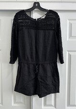 Lou  Grey Linen Romper Black Size 4 Lace Details Coastal Cottagecore