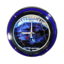 Metallica Ride The Lightning Custom Blue Double Ring Neon Wall Clock