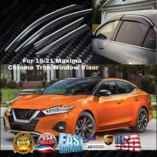 Fits 2016-2023 Nissan Maxima Chrome Trim Window Vent Visor Sun Guard Deflector