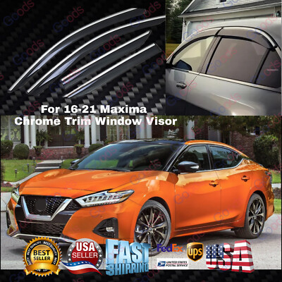 Fits 2016-2023 Nissan Maxima Chrome Trim Window Vent Visor Sun Guard Deflector