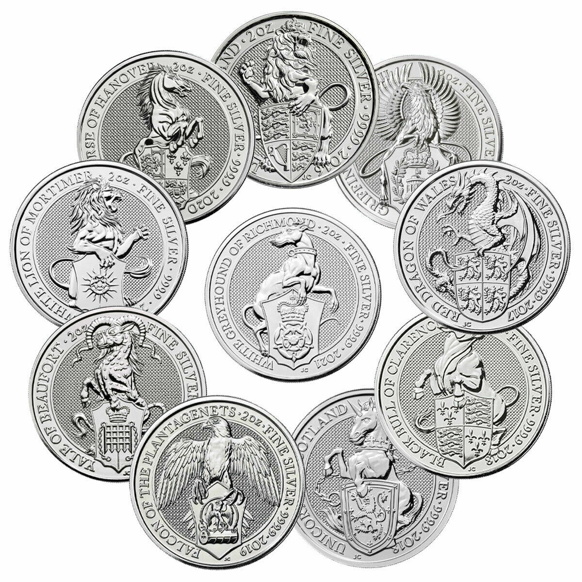 2016-2021 Britain 2 oz Silver Queen's Beasts 10 Coin 2016-2021 Britain 2 oz Silver Queen's Beasts 10 Coin