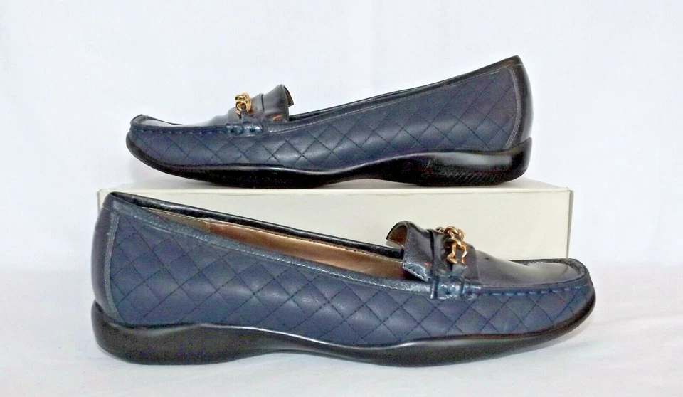 Mocasines Bellini de cuero azul marino, ribete dorado, "Bolonia" talla 7,5, ¡CE! Foto 3 de 4