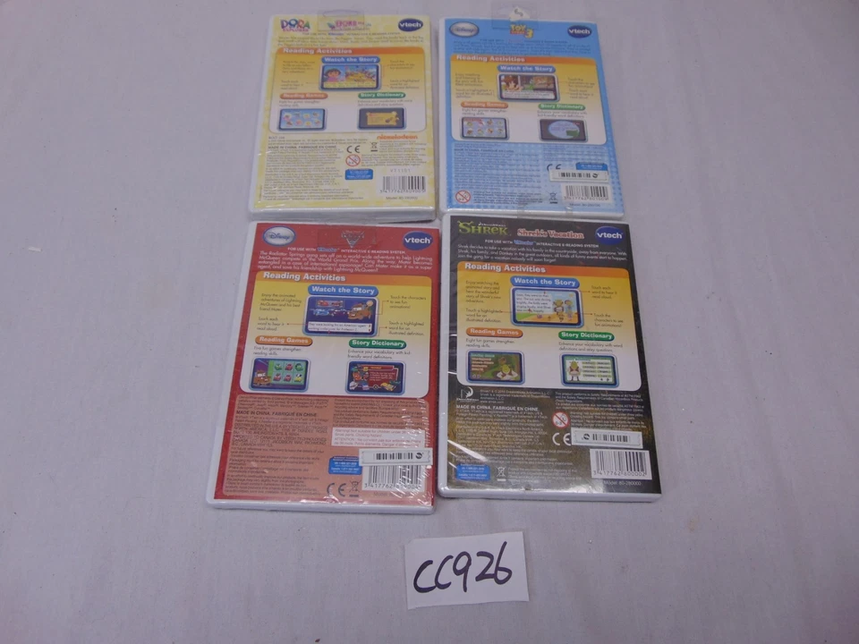 4 VTECH V-READER NEW GAME LOT SHREK-DORA-CARS-TOY STORY 3-V-TECH  - Image 2 of 2