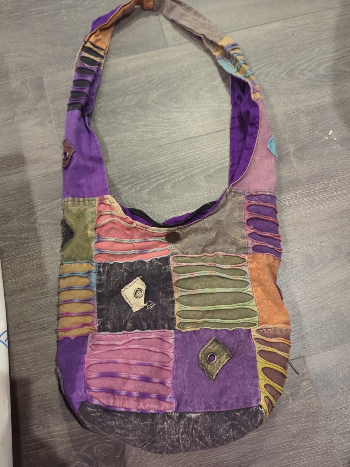 Boho Hippie Multicolor Patchwork Fabric Crossbody… - image 1