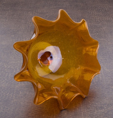 Vintage Bubble Art Glass Orange Ruffle Bowl Mid Century Modern - Picture 3 of 3