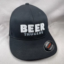 Beer Thug Life Hat Mens L/XL Black Flexfit Embroidered Funny Yupoong Stretch