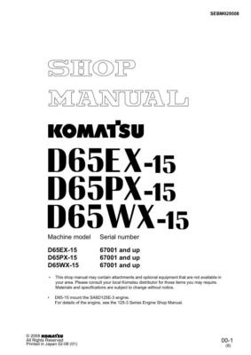 Komatsu D65EX-15, D65PX-15, D65WX-15 Crawler Bulldozer Service Manual