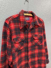 Vintage 70 s Pendleton Plaid Wool Loop Collar Board Shirt Flannel Medium