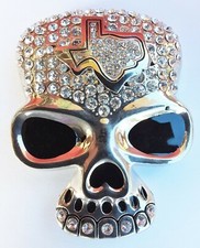 BIG NEW SKULL TEXAS MAP SILVER RHINESTONES BELT BUCKLE