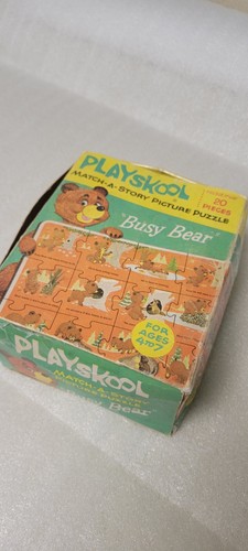 PLAYSKOOL PUZZLE SET PRE-SCHOOL 1968 in BOX - Busy Bear Picture Story