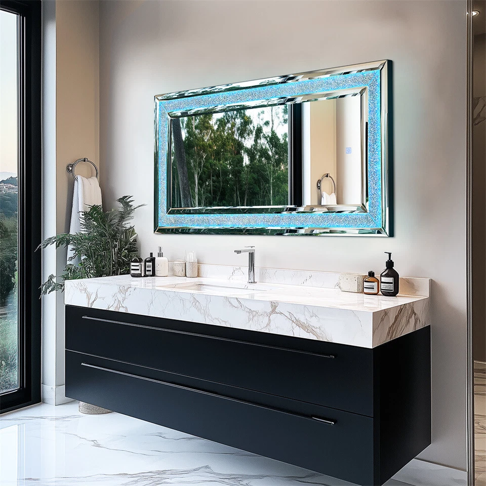 Espejo de longitud completa 48 pulgadas con luces LED RGB espejo de cuerpo completo con incrustación de diamante aplastado Foto 2 de 4