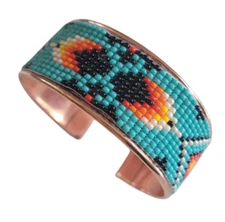Native American Style Copper Seed Beaded Adjustable Bracelet Cuff Turquoise