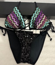 New Victoria Secret Multi Color SEQUIN Bling Triangle BIKINI SWIM SET M/XS