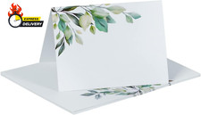 Stylish Tent Table Place Cards with Printed Watercolor Green Leaves - Small Pape