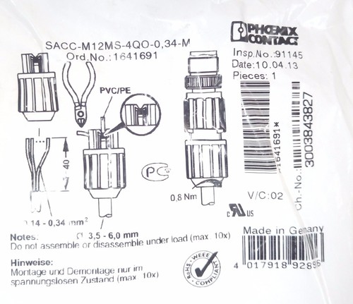 Enchufe conector circular de 4 posiciones Phoenix 1641691 pines machos IDC (3 PIEZAS) - Imagen 2 de 3
