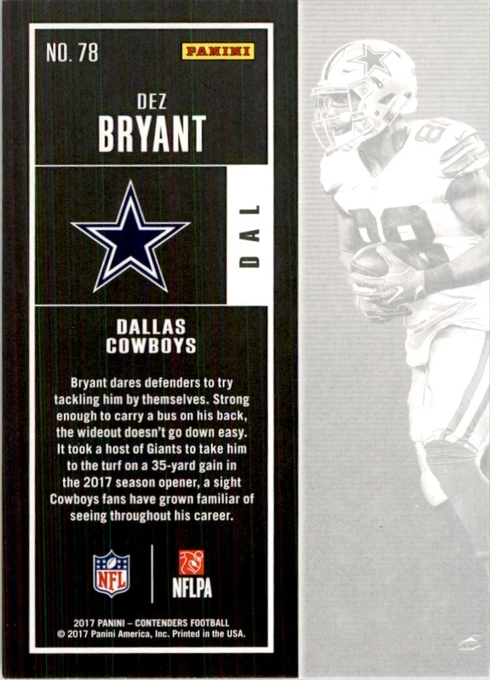 2017 Panini Contenders Dez Bryant Football Cards #78 - Image 2 of 2