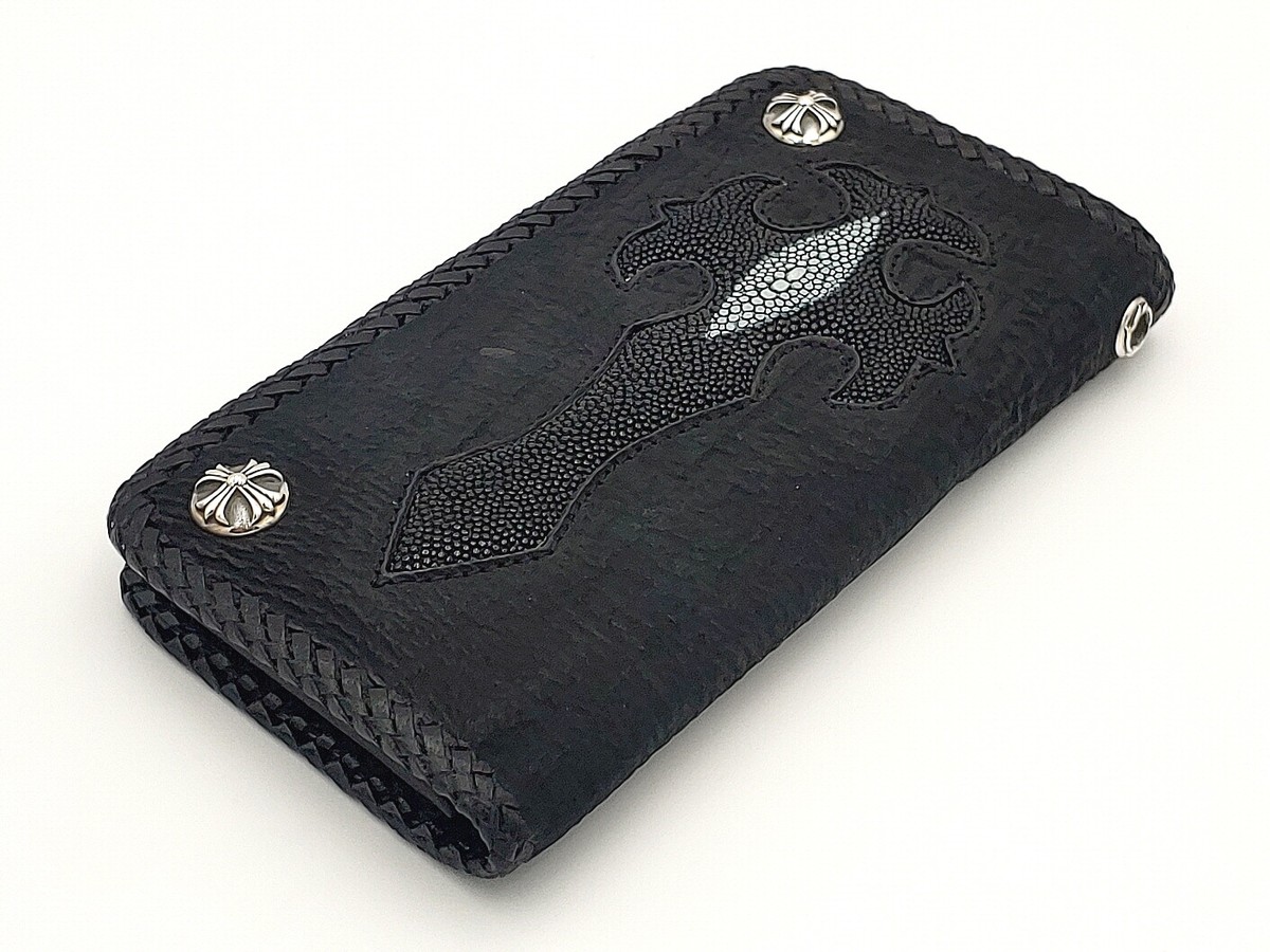 GENUINE LEATHER LONG WALLET STERLING SILVER CROSS CONCHO