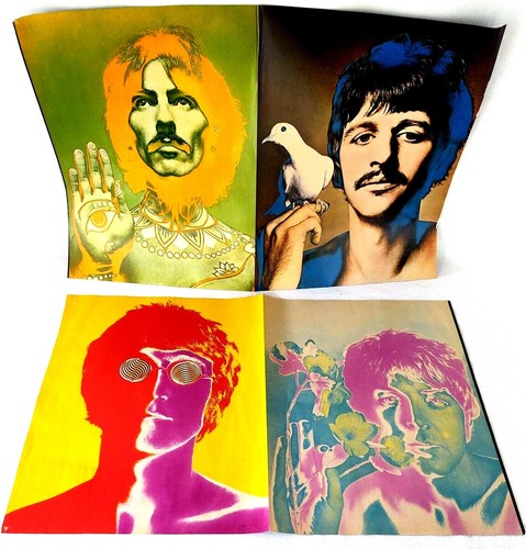 Beatles Psychedelic Poster Magazine Tear Out Double Sided  40" x 13" Total 60's - Picture 1 of 12