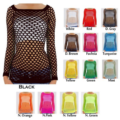 Women's Nylon Fishnet Long Sleeve Blouse Top Cover Up - U.S. Juniors
