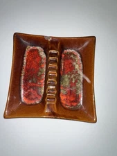 Vintage 10" Square Brown Orange Drip Ceramic Ashtray Art Made in USA