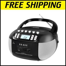 Classic CD-Cassette Boombox with AM/FM Radio  AUX/Headphone Jack for All Ages