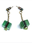 C 1930s Glass Cube Cubist Dangle Earrings Stripe Deco